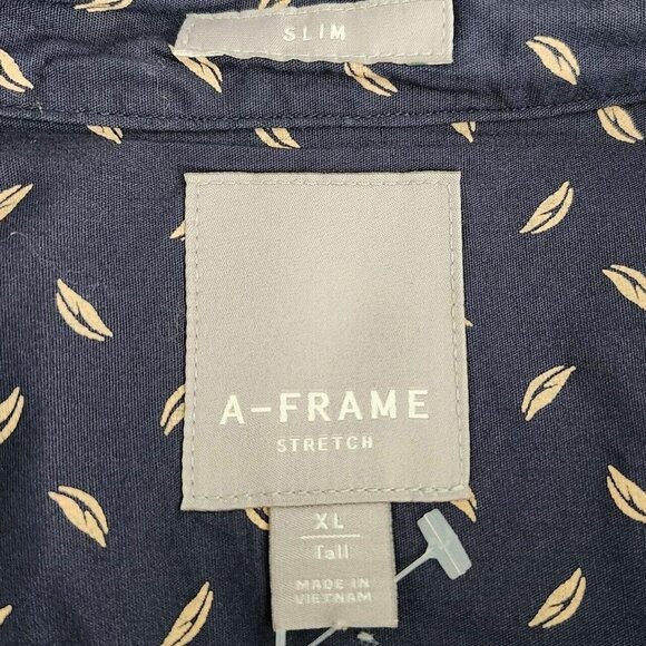 A FRAME by Stitch Fix Stockholm Stretch Poplin Button Up Shirt Navy Mens XL Tall - Picture 6 of 11